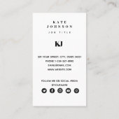 モダンモノグラ無地のムイニシャルQRコード 名刺 (裏面)