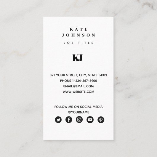 モダンモノグラ無地のムイニシャルQRコード 名刺 (裏面)