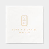 モダンモノグラ結婚ムイニシャル白 箔ナプキン (正面)