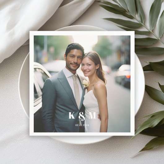 モダンモノグラ結婚ム写真 スタンダードカクテルナプキン