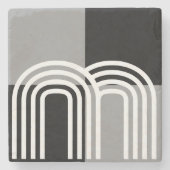 モダンモノトーンの白黒イニシャルパターン ストーンコースター (正面)