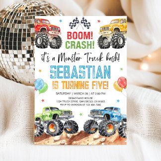 モダンモンスタートラック バースデーパーティー招待状 招待状