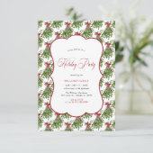 モダンヤドリギ ホリデーパーティー 赤いリボン クリスマス 招待状 (スタンド正面)