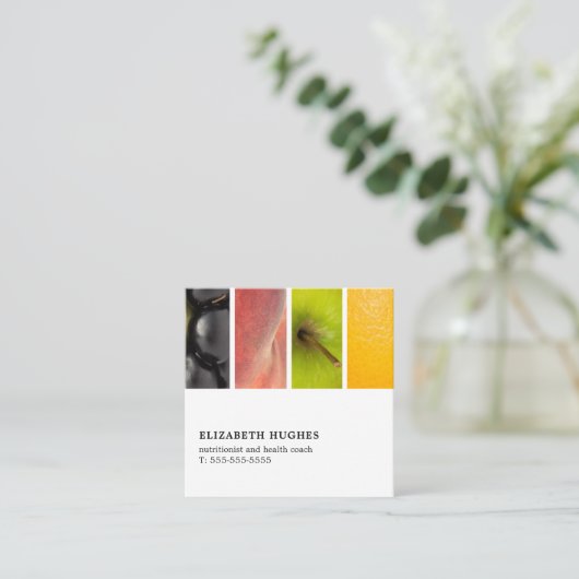 モダンユニークエレガントフルーツ栄養士コーチ スクエア名刺 (スタンド正面)