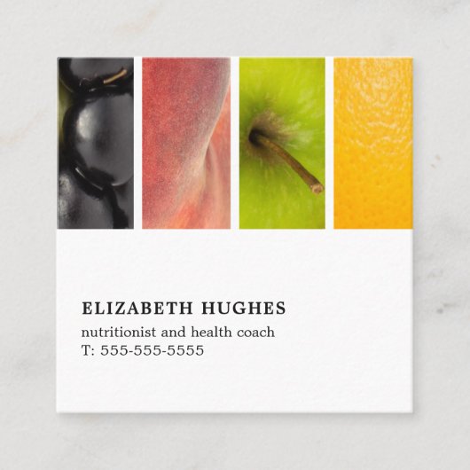 モダンユニークエレガントフルーツ栄養士コーチ スクエア名刺 (正面)
