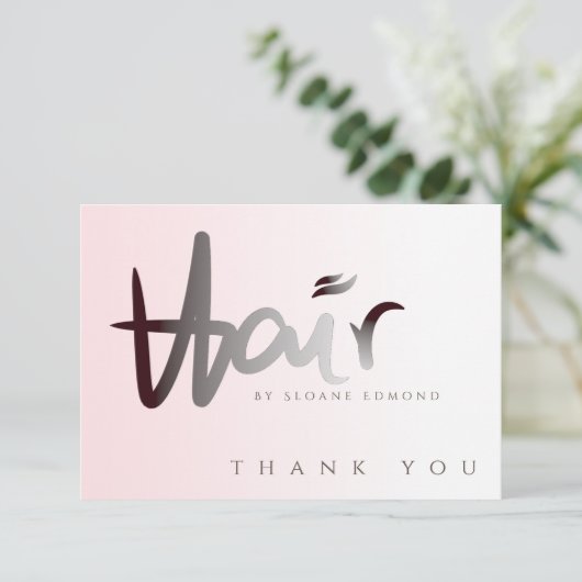 モダンユニークプロフェッショナルフェイクヘアタイポグラフィ サンキューカード (スタンド正面)