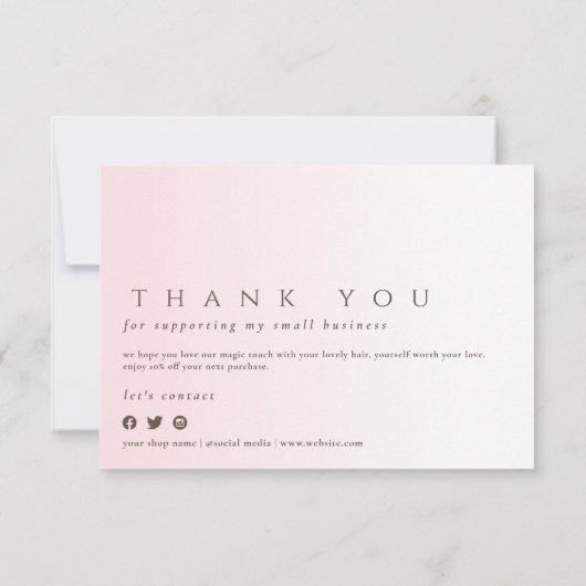 モダンユニークプロフェッショナルフェイクヘアタイポグラフィ サンキューカード (裏面)