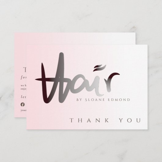 モダンユニークプロフェッショナルフェイクヘアタイポグラフィ サンキューカード (正面/裏面)