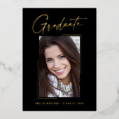 モダンユニークミニマルInk Script Graduate Card 箔招待状 (正面)