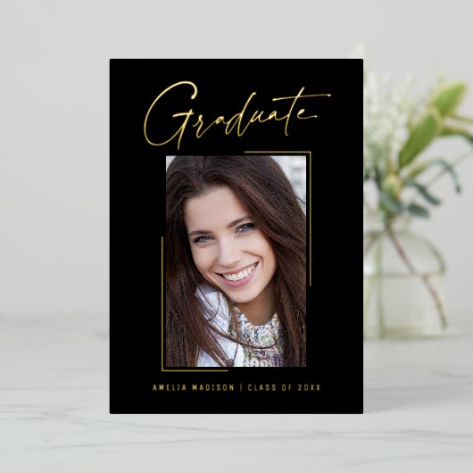 モダンユニークミニマルInk Script Graduate Card 箔招待状 (立ち正面)