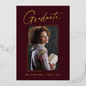 モダンユニークミニマルInk Script Graduate Card 箔招待状 (正面)