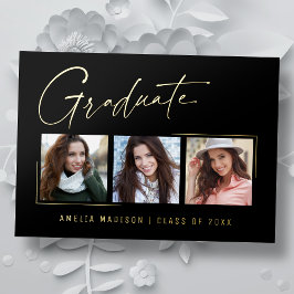 モダンユニークミニマルInk Script Graduate Card 箔招待状