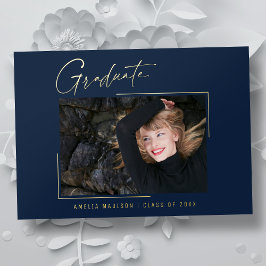 モダンユニークミニマルInk Script Graduate Card 箔招待状