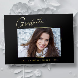 モダンユニークミニマルInk Script Graduate Card 箔招待状