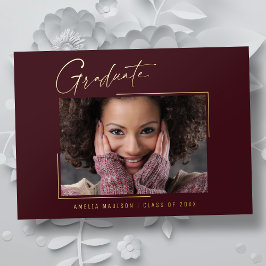 モダンユニークミニマルInk Script Graduate Card 箔招待状