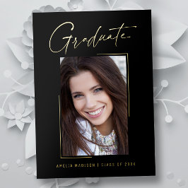 モダンユニークミニマルInk Script Graduate Card 箔招待状