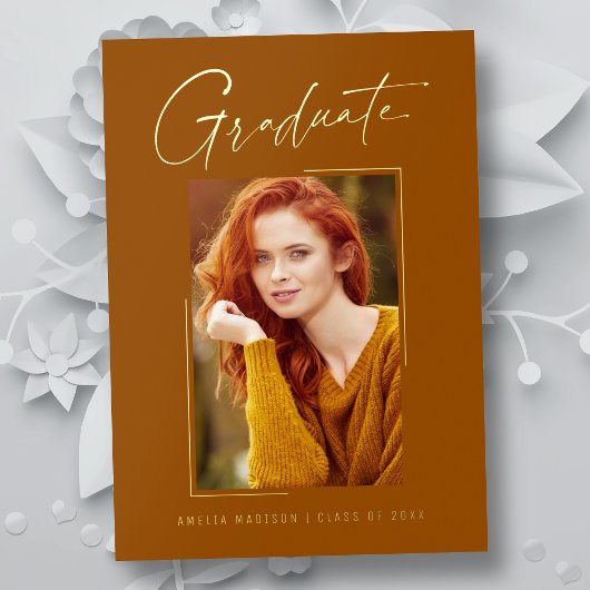 モダンユニークミニマルInk Script Graduate Card 箔招待状