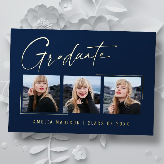 モダンユニークミニマルInk Script Graduate Card 箔招待状