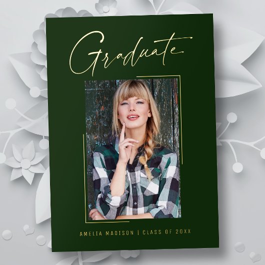 モダンユニークミニマルInk Script Graduate Card 箔招待状