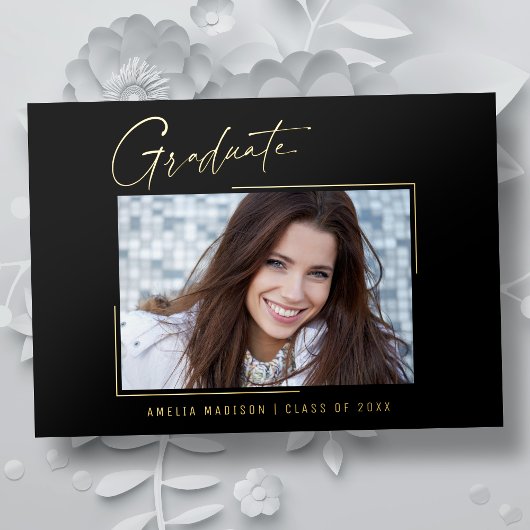 モダンユニークミニマルInk Script Graduate Card 箔招待状