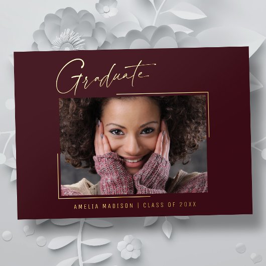 モダンユニークミニマルInk Script Graduate Card 箔招待状