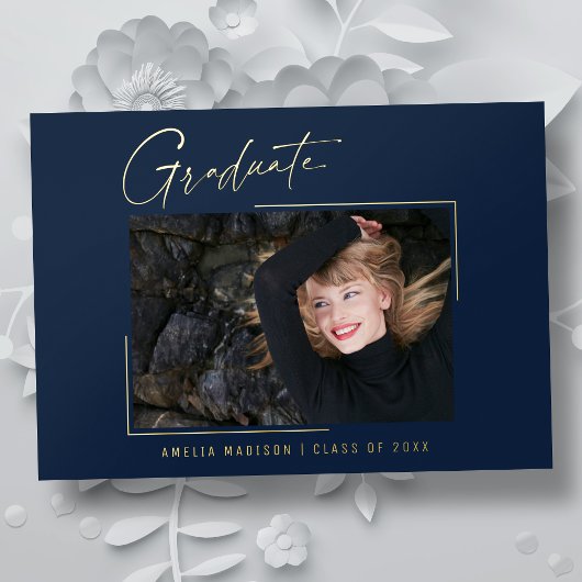 モダンユニークミニマルInk Script Graduate Card 箔招待状