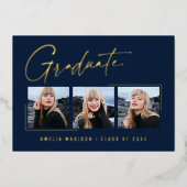 モダンユニークミニマルInk Script Graduate Card 箔招待状 (正面)