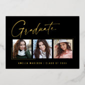モダンユニークミニマルInk Script Graduate Card 箔招待状 (正面)