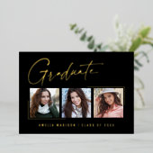 モダンユニークミニマルInk Script Graduate Card 箔招待状 (立ち正面)