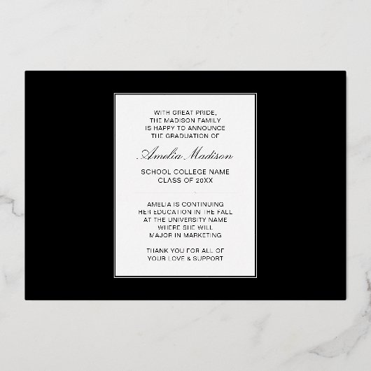 モダンユニークミニマルInk Script Graduate Card 箔招待状 (裏面)