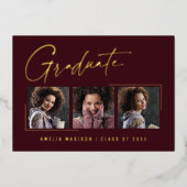 モダンユニークミニマルInk Script Graduate Card 箔招待状 (正面)