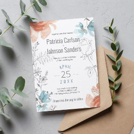 モダンユニーク埃の多い青い桃と結婚灰色 招待状