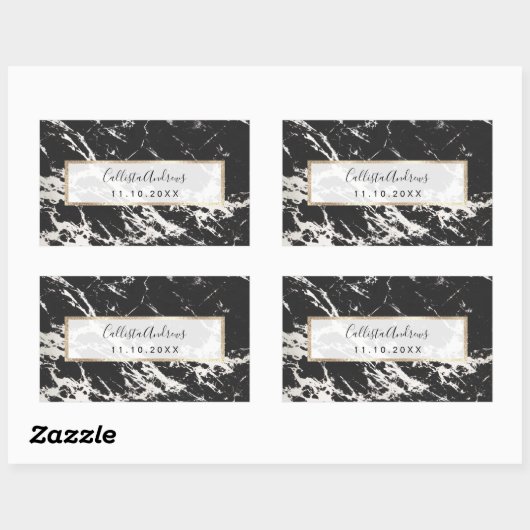 モダンユニーク白黒大理石模様 長方形シール (シート)