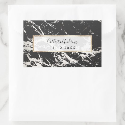 モダンユニーク白黒大理石模様 長方形シール (バッグ)