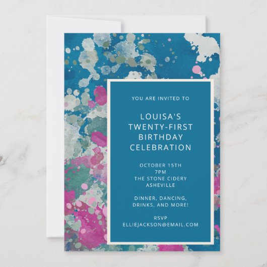モダンユニーク絵を描抽象芸術ブルー21歳 招待状 (正面)