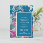 モダンユニーク絵を描抽象芸術ブルー21歳 招待状 (スタンド正面)