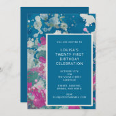 モダンユニーク絵を描抽象芸術ブルー21歳 招待状 (正面/裏面)