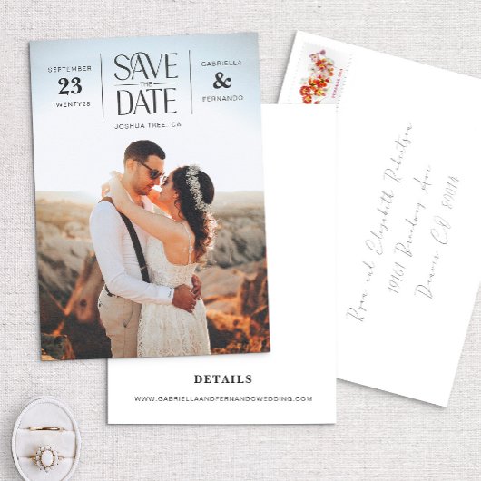 モダンユニークHipster Type Photo Save the Date 招待状