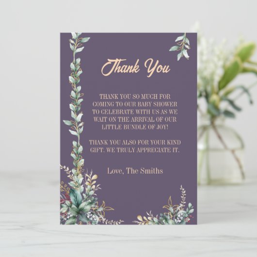 モダンユーカリフローラバビースシャワー感謝していユー 招待状 (スタンド正面)