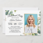 モダンユーカリフローラ写真退職パーティー 招待状 (正面)