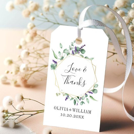 モダンユーカリ幾何学模様フローラ結婚の ギフトタグ