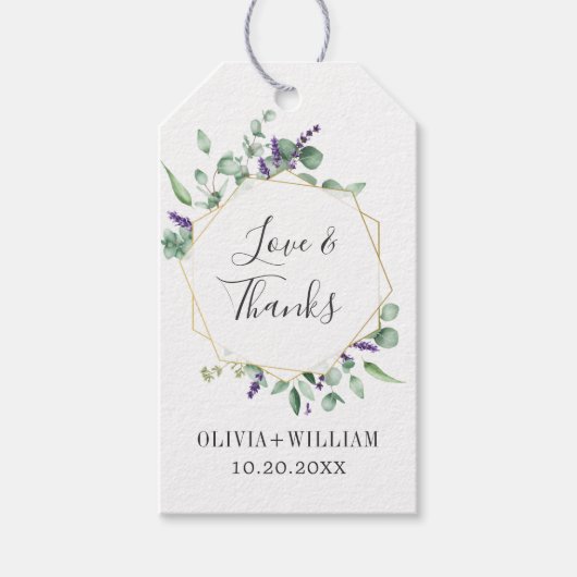 モダンユーカリ幾何学模様フローラ結婚の ギフトタグ (正面)