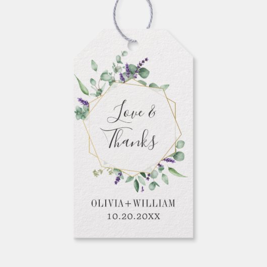 モダンユーカリ幾何学模様フローラ結婚の ギフトタグ (裏面)