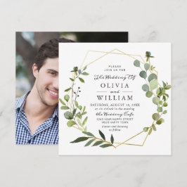 モダンユーカリ幾何学模様PHOTO結婚's 招待状