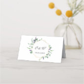 モダンユーカリ幾何結婚フレーム表 プレイスカード (裏面)