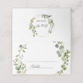 モダンユーカリ幾何結婚フレーム表 プレイスカード (外部開封)