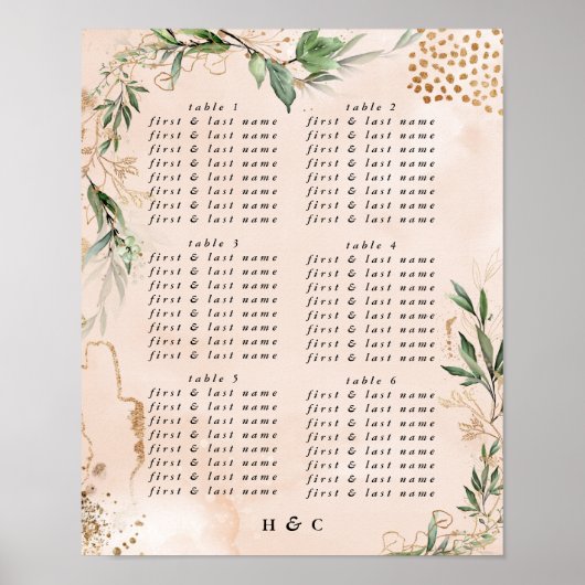 モダンユーカリ抽象芸術の結婚シーティングチャート ポスター (正面)