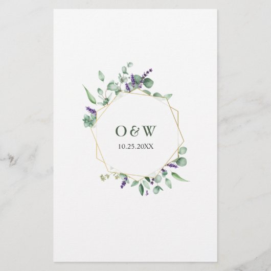 モダンユーカリ水の色の結婚ディナーメニュー (裏面)