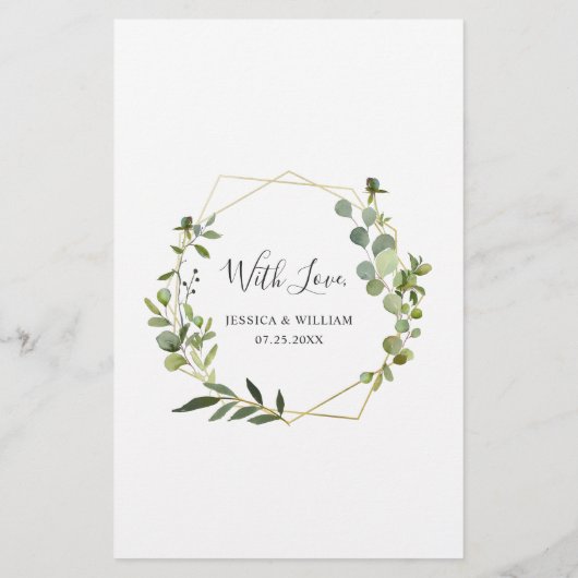 モダンユーカリ水の色の結婚ディナーメニュー (裏面)