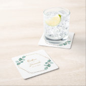 モダンユーカリ水カラー金ゴールドスクリプ結婚ト スクエアペーパーコースター (インサイチュ)